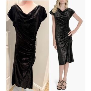 DKNY Women's Size 10 Velour Ruched Sleeveless Dress Black Bodycon Stretch $139